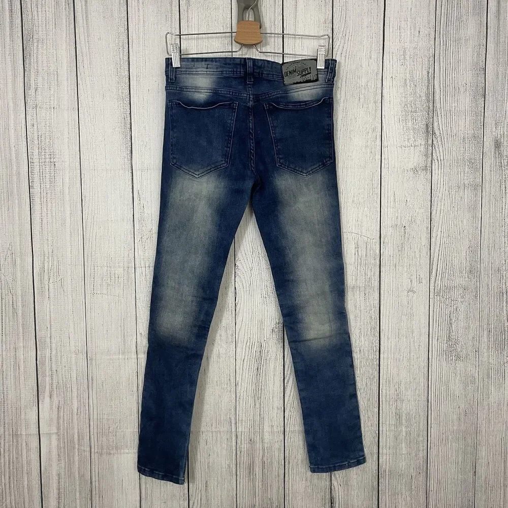 GS-115 Men's W32 x L30 Blue Slim Distressed Stressed Moto Skinny Jeans